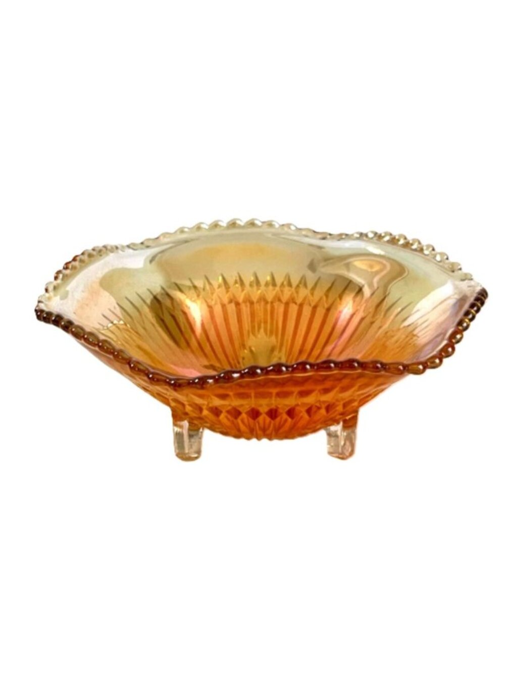 Vintage Jeannette Marigold Carnival Glass 3 Footed Bowl Anniversary Pattern 6"